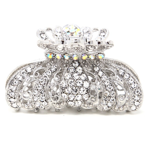 Silver color Crystal high quality Metal Imperial crown Hair Claw Clip Pin