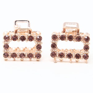 Set of 2pc mini Size Metal hair claw clips with purple crystals Rhinestones