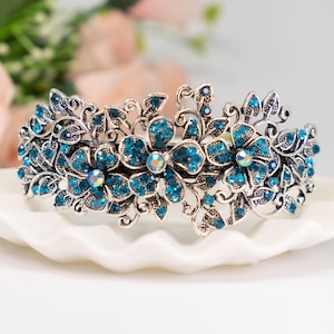 Vintage-Inspired Flower Hair Clip with Colorful Crystals - Bridal, Party, & Everyday Rhinestone Barrette for All Hair Types