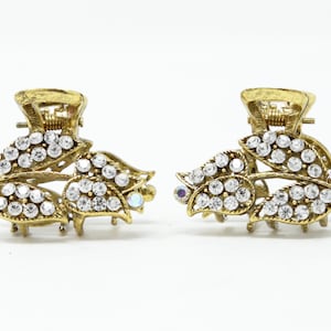 Set of 2pc Small Size Metal flower hair claw clips crystals Rhinestones