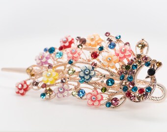Vintage Huge Colorful Rhinestone Peacock Hair Clip - Etsy display picture 1