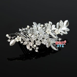 NEW Elegant wedding bridal crystal rhinestones flower and Leaf hair comb