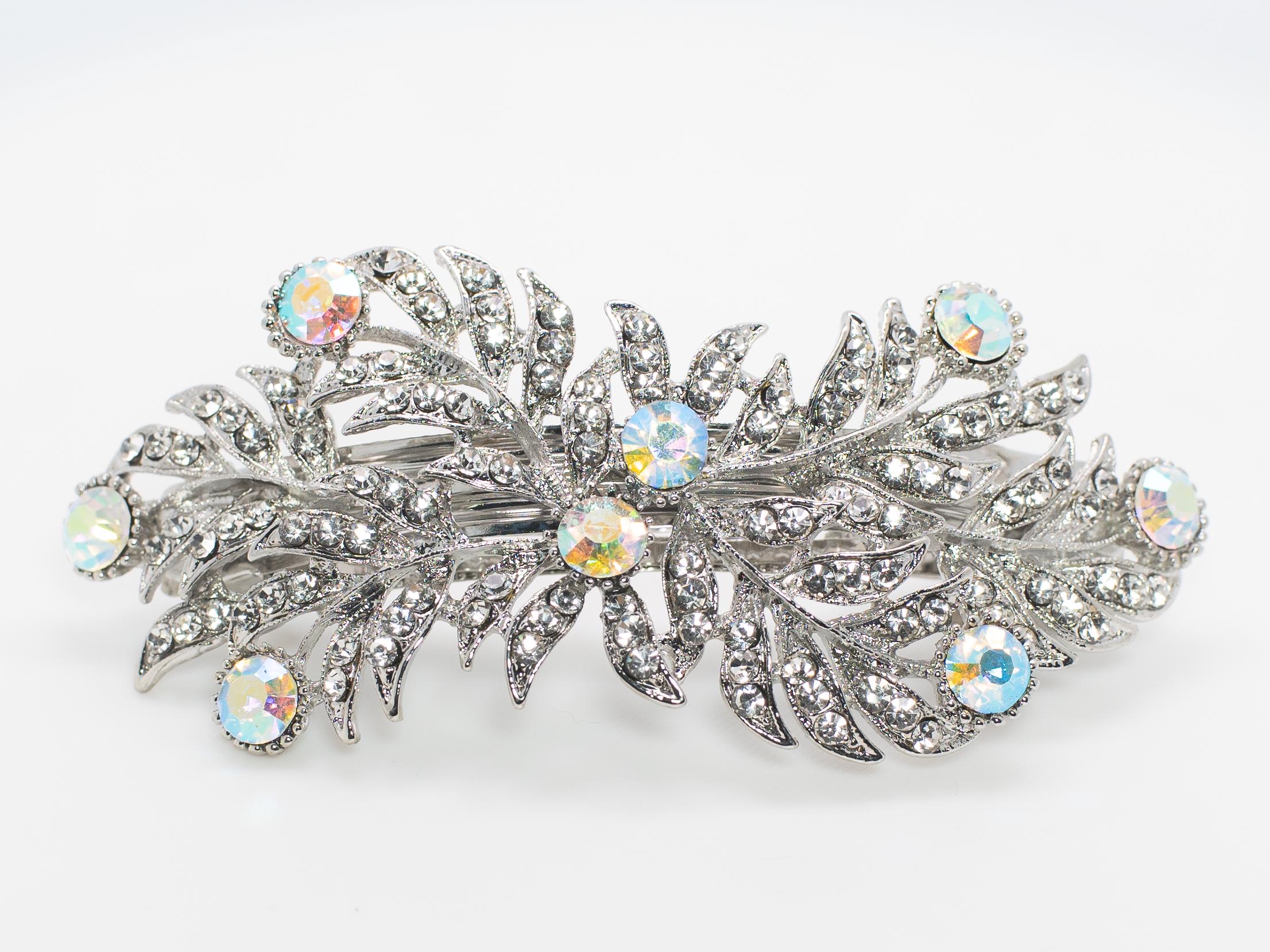 White Opal, Aurora Borealis + Classic Clear Silver Crystal Hair Pin/Comb Aurora Borealis Comb - Etsy main image 2