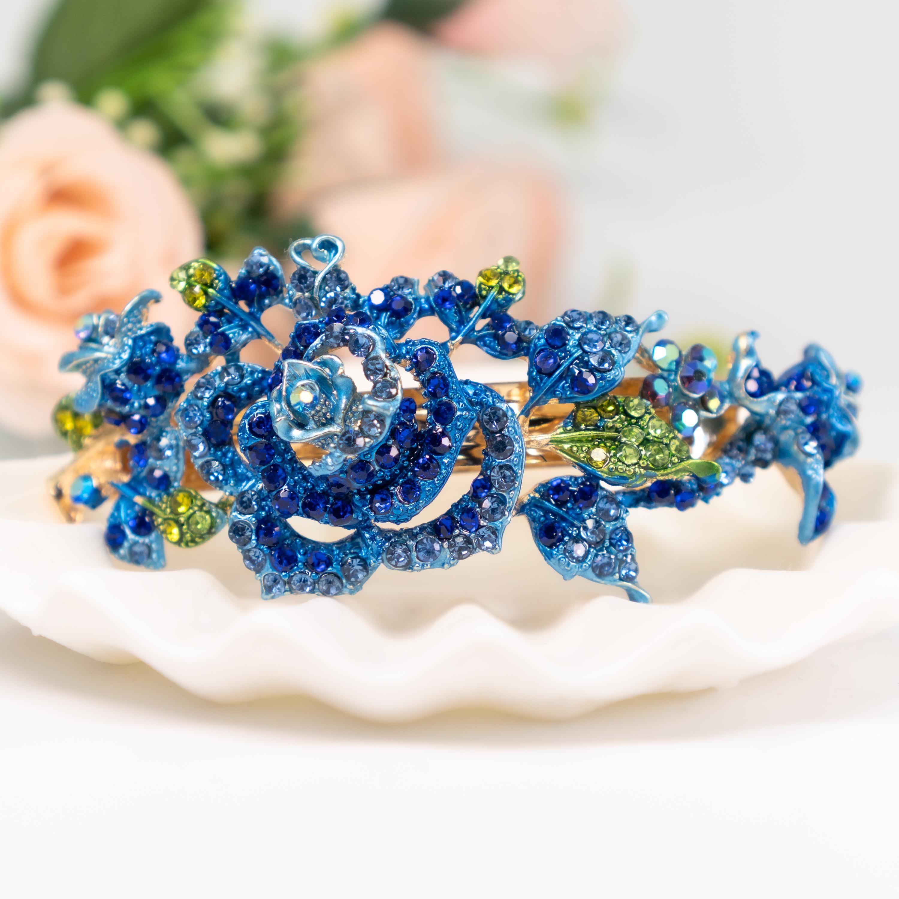 Crystal Rhinestone Rose Floral Barrette - Retro Style Hair 