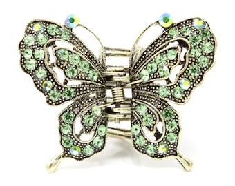 butterfly metal crystal rhinestones hair claws clip bridal clip green color