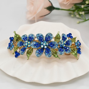 Crystal Rhinestone Floral Barrette - Retro Style Hair Clip in Various Colors, Glam Statement Accessory for Women
