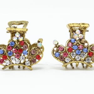 Set of 2pc Small Size Metal crown design hair claw clips crystals Rhinestones