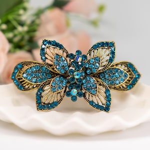 Sparkling Crystal Flower Hair Barrette - Vintage Rhinestone Clip in Multiple Colors, Elegant Hair Accessory for Women & Girls