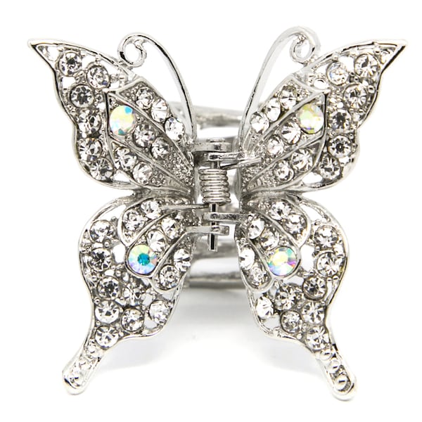 butterfly metal silver color crystal rhinestones hair claws clip bridal clip