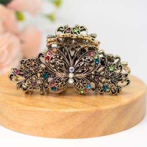 Vintage Butterfly Crystal Hair Clip - Sparkling Rhinestone Hair Accessory in Antique Gold for Weddings & Special Occasions