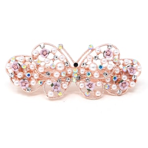 Woman rose gold metal Barrette purple color rhinestone crystal hair clip jaw Clamp pin butterfly design