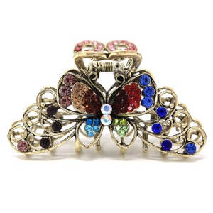 Large metal butterfly design rhinestones crystal hair claw clip
