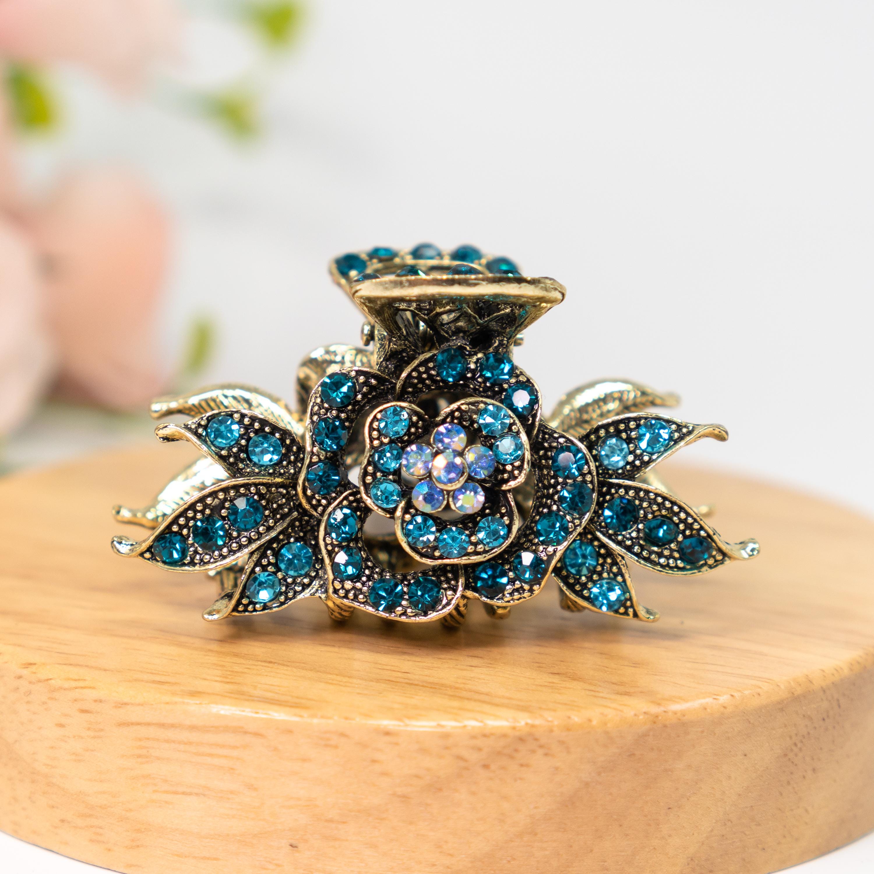 Vintage Rose Crystal Hair Clip - Sparkling Rhinestone Floral 