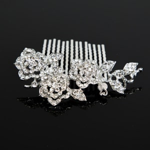 Silver rhinestone rose flower bling Hair Comb Clip Prom Wedding Accessories