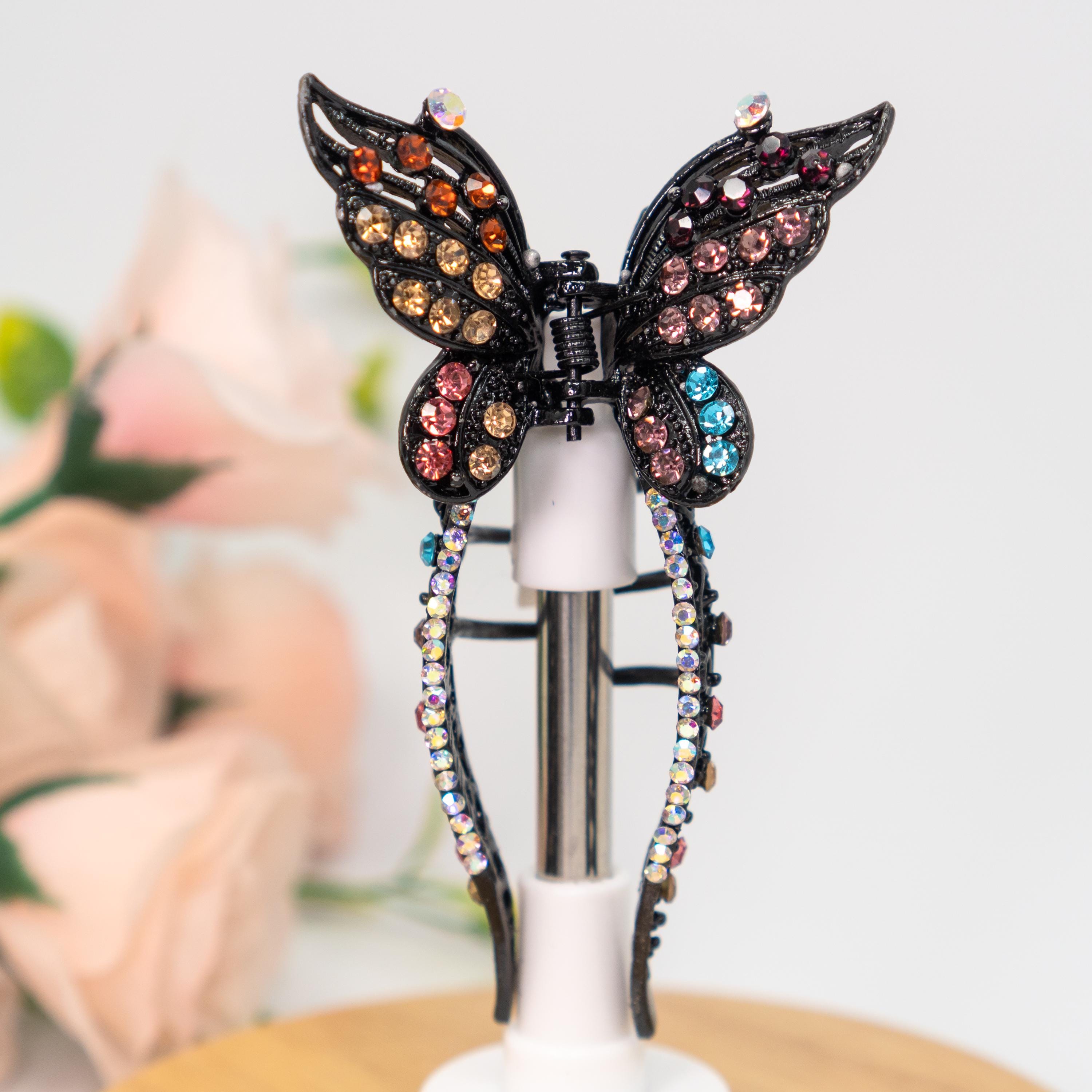 Elegant Butterfly Rhinestone Hair Clip - Vintage-inspired 