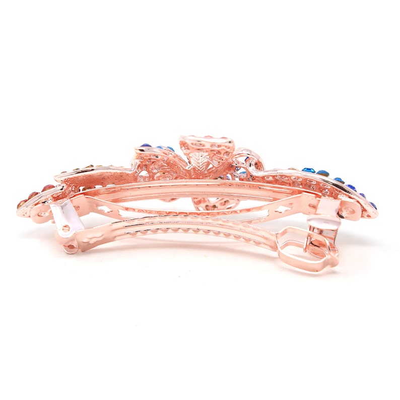 Woman Rose Gold Metal Barrette Multi Color Rhinestone Crystal Etsy