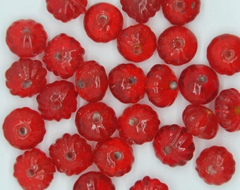 Glass Beads Red Transparent Blossom 8mm Made in India. Pack of 25