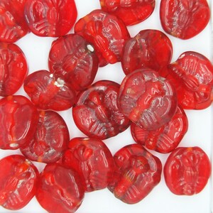 Glass Beads Red Transparent Butterfly 14mm. Pack of 20. Made in India.