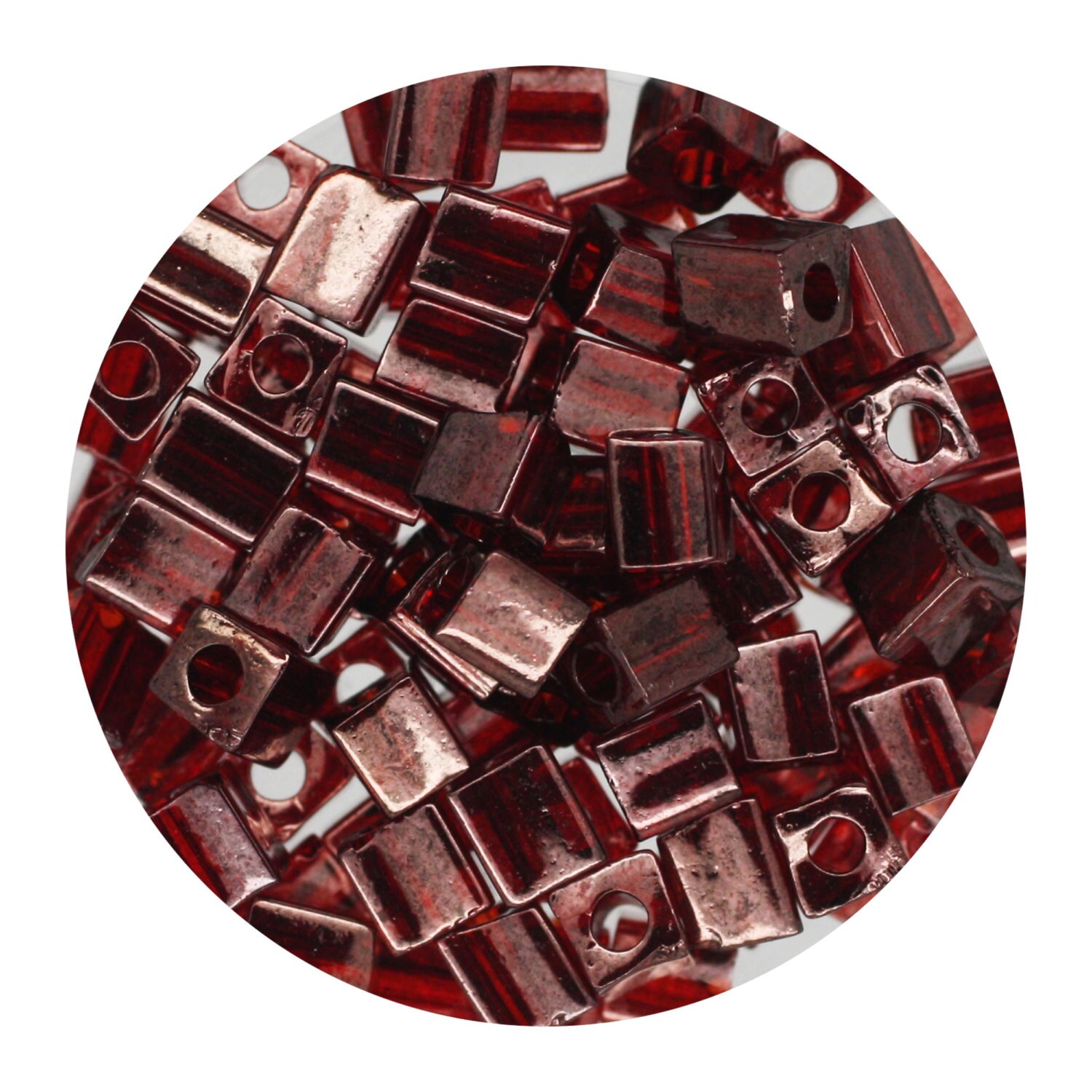 Dark Red Gold Transparent Luster Glass Cube Beads Made in
