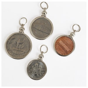 Coin Holders Bezel USA Penny Nickel Dime Quarter Set of 4 Silver Plated