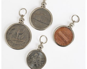 Coin Holders Bezel USA Penny Nickel Dime Quarter Set of 4 Silver Plated