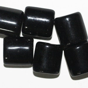 Black Cushion Side Drill Tablet Czech Pressed Glass Beads  15x12mm (pack of 6)