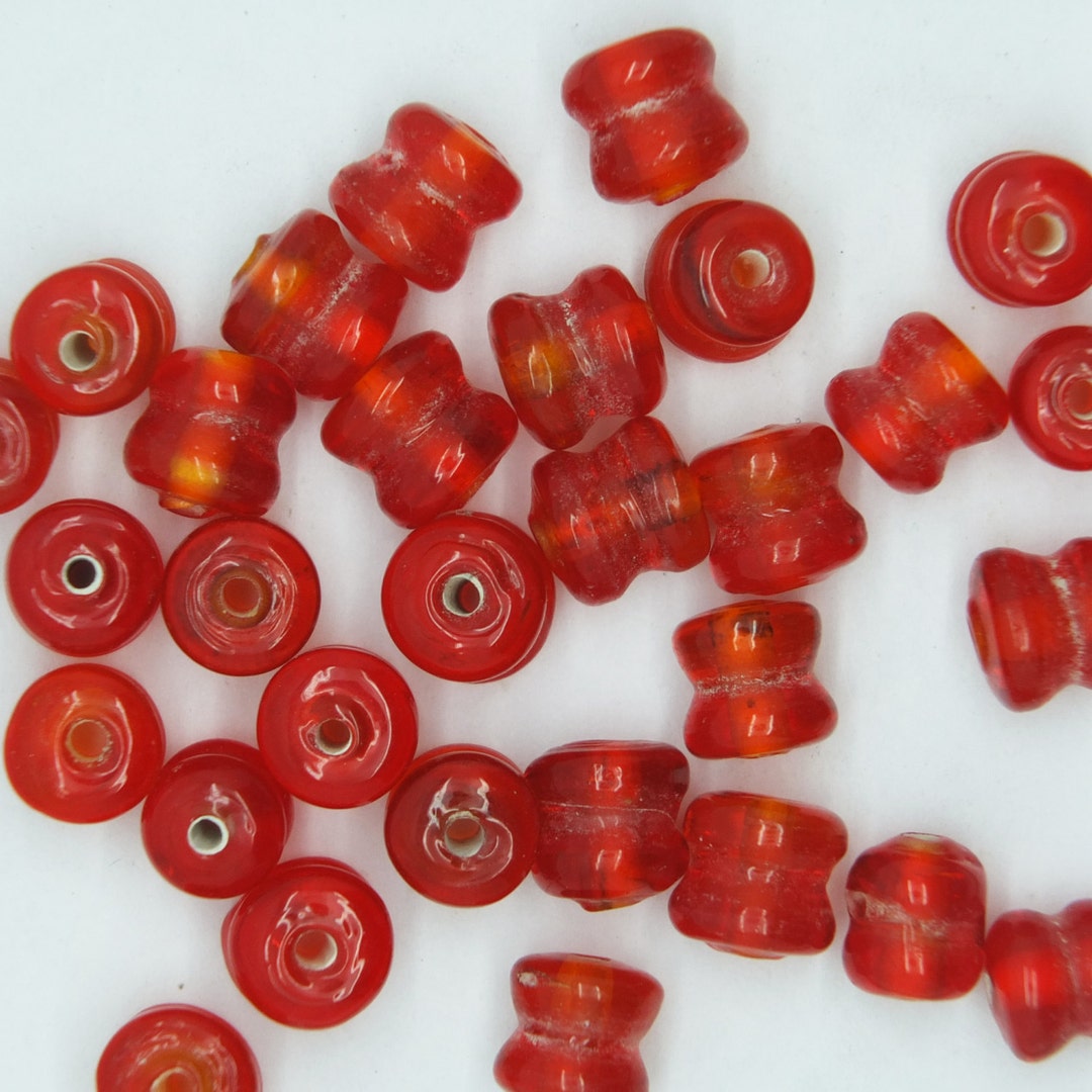 Glass Beads Red Transparent Yoyo Tire 7mm. Pack of 30. Made in India