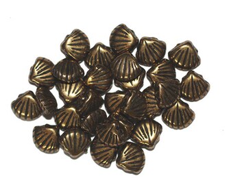 10mm Fan Shell Antiqued Goldtone Metalized Metallic Beads Pack of 30. Made in USA