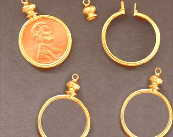 Coin Holder Bezel Penny USA 1 cent Gold tone for charm, necklace, pendant Pk/4 pk/10