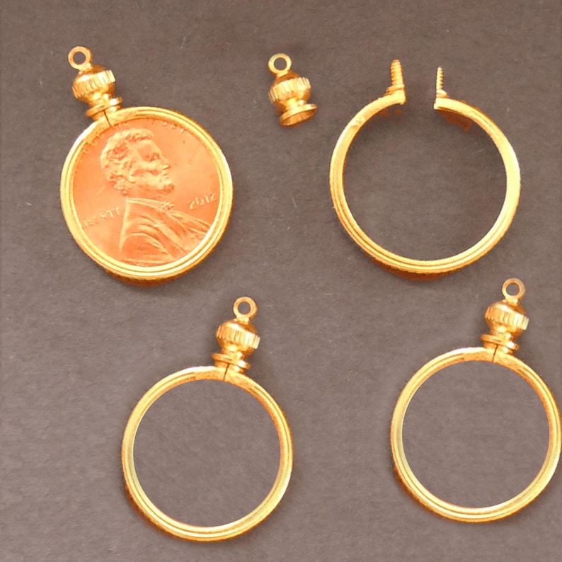 Coin Holder Bezel Penny USA 1 Cent Gold Tone for Charm Etsy