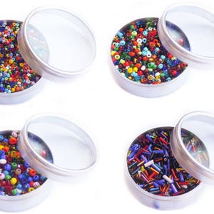 Over 6,000 beads! Glass Seed Bead Beading Kit Packed in Metal Cans Assorted bead sizes and color mix.