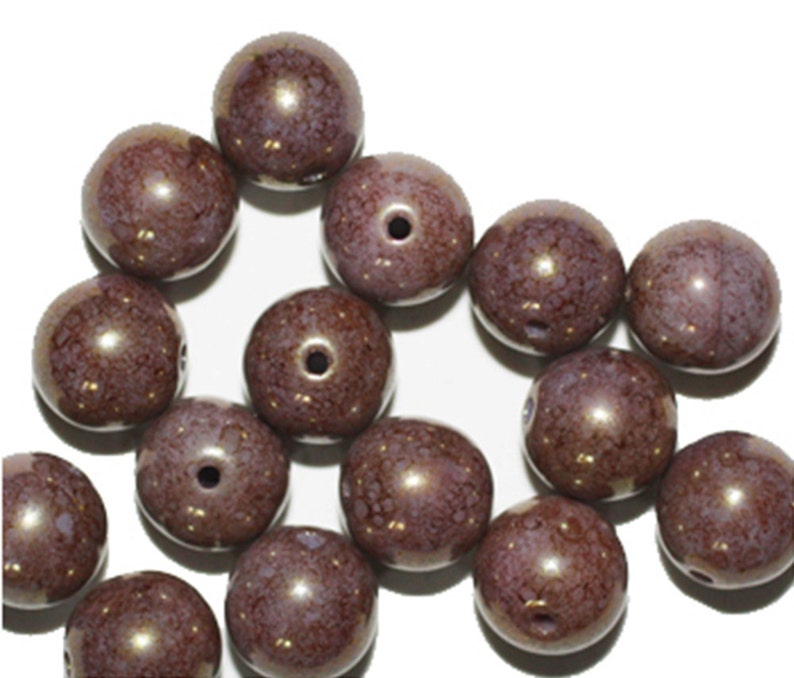 Mauve Picasso Round Czech Pressed Glass Beads 10mm pack of 16 image 1