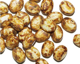 Yellow brown Oval Czech Pressed Glass Beads (pack of 30)