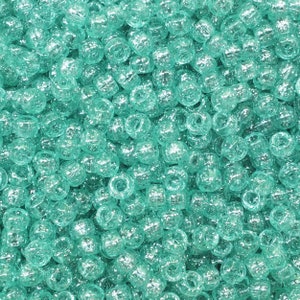 Pony Beads Seafoam Blue Green Glitter Sparkle Large Hole Beads Made in USA