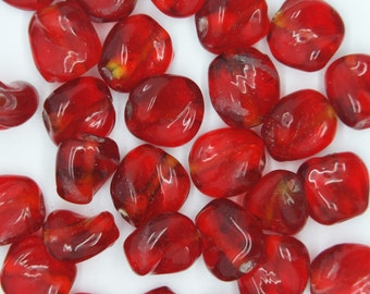 Glass Beads Red Transparent Twist 10mm. Pack of 30. Made in India.