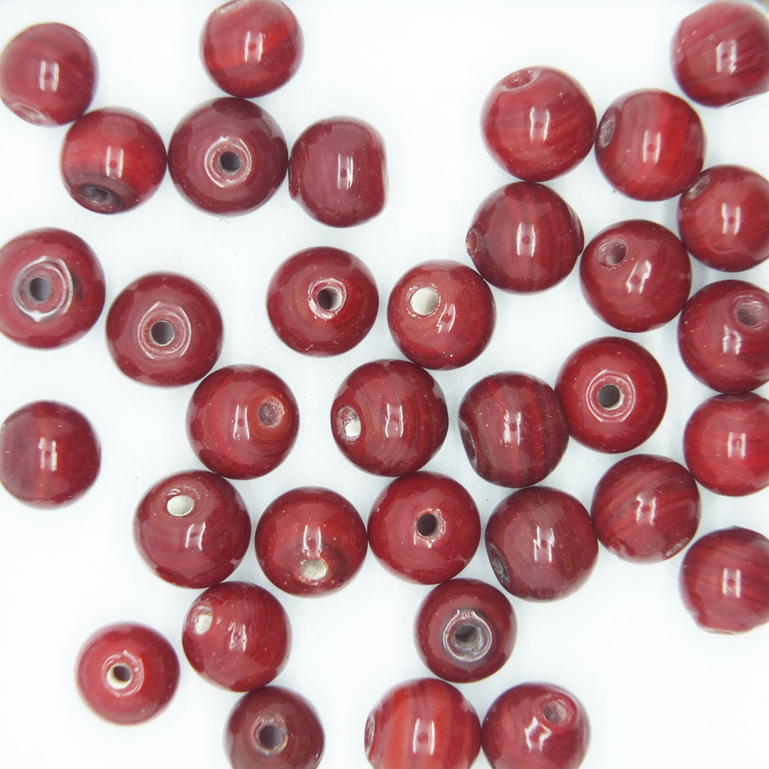 Glass Beads Dark Red Opaque Round 8mm. Pack of 30. Made in Etsy