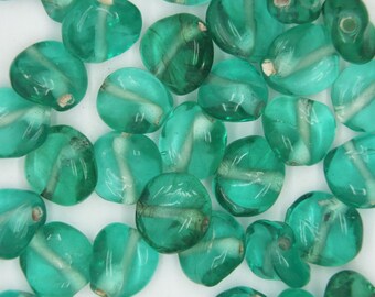 Glass Beads Teal Transparent Twist 10mm. Pack of 30. Made in India.