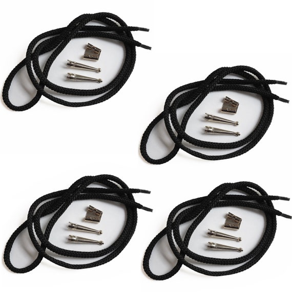 Blank Bolo Tie Parts Kit Round Slide Smooth Tips Black Cord DIY Silver Tone  Supplies for 4 Ties 