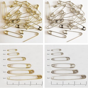 Gold or Silver Safety Pins Size 2 (1 1/2&quot; / 38mm) Bulk Pack/100 Made in USA
