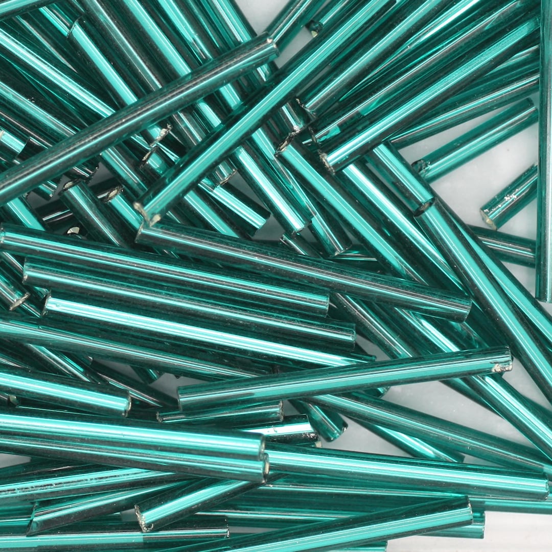 Czech Glass Bugle Beads 25mm 1 Inch Teal Silver Lined Etsy UK