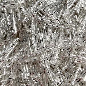 Silver Twisted Bugle Beads Czech Glass 25mm 1&quot; Extra Long