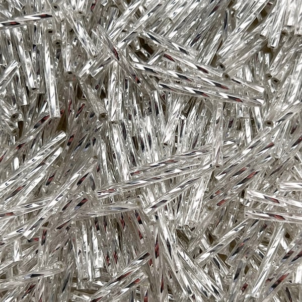 Silver Twisted Bugle Beads Czech Glass 25mm 1" Extra Long