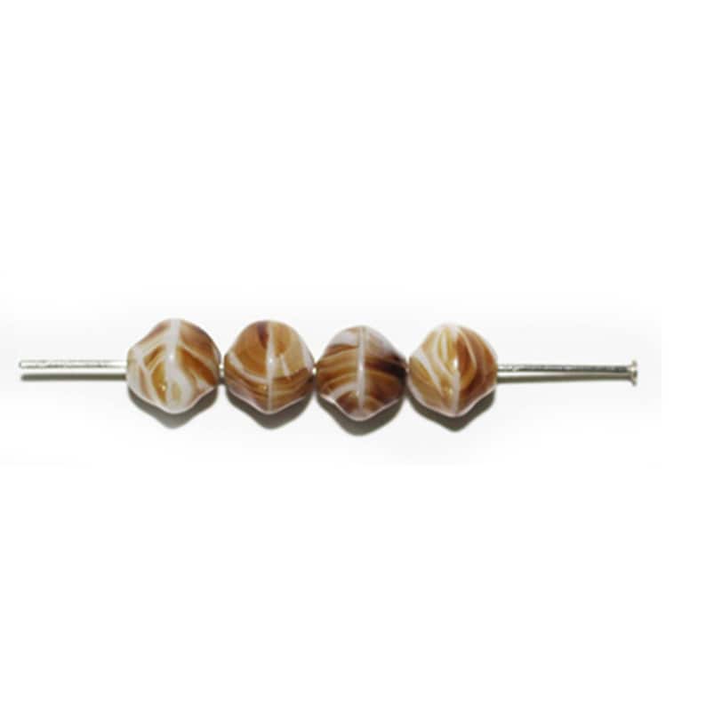 Brown Swirl Nugget Czech Pressed Glass Beads 8mm pack of 30