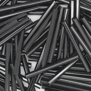 Czech Glass Bugle Beads 25mm ( 1 inch ) Black