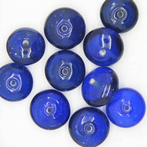 Czech Glass Beads ~ 30 x 10mm Blue Discs