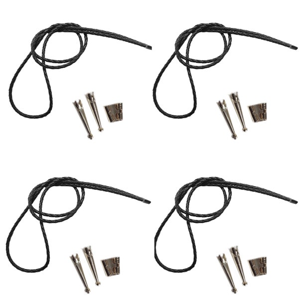 Blank Bolo String Tie Parts Kit Standard Slider Smooth Tips Black Vinyl Braid DIY Silver Tone Supplies for 4 Ties