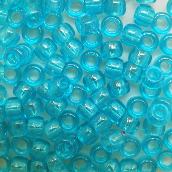 Pony Beads Aqua Blue Transparent Large Hole Beads Made in USA