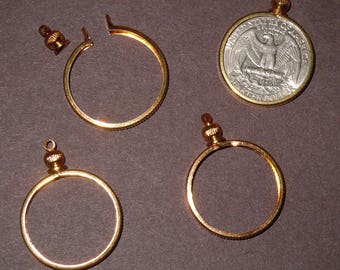 Uchwyt na monety, oprawa, ćwierćdolarówka USA 25 centów, kolor złoty, do zawieszek, naszyjników, pakiety od 1 do 100 sztuk