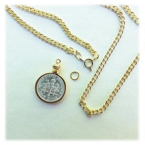 Coin Holder Bezel Dime USA 10 cent Gold Plated Link Necklace 24" Chain Kit Parts