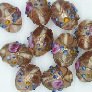Glas Beads Bernstein durchsichtig vergoldet Floral Oval 17x12mm. 10er Pack. In Indien gemacht.